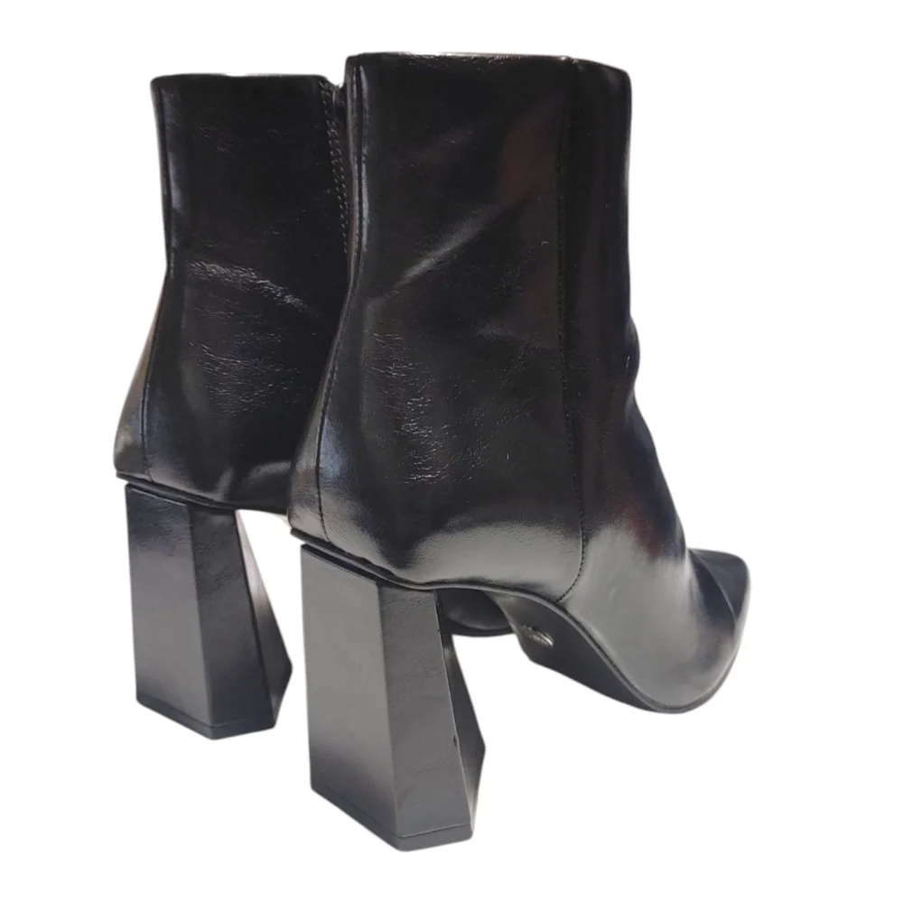 Zara Faux Leather Pointed Toe Geometric Heel Zipper Ankle Booties Womens Size 37 - Picture 6 of 9